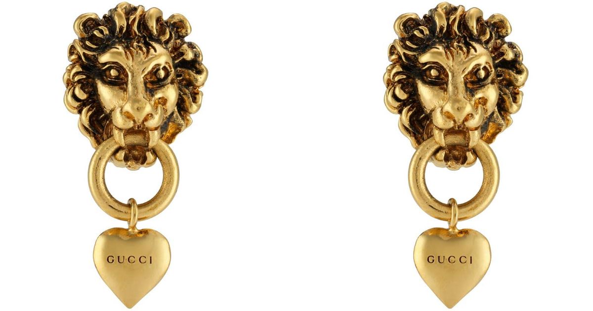 Gucci Lion Head And Heart Earrings in Metallic | Lyst
