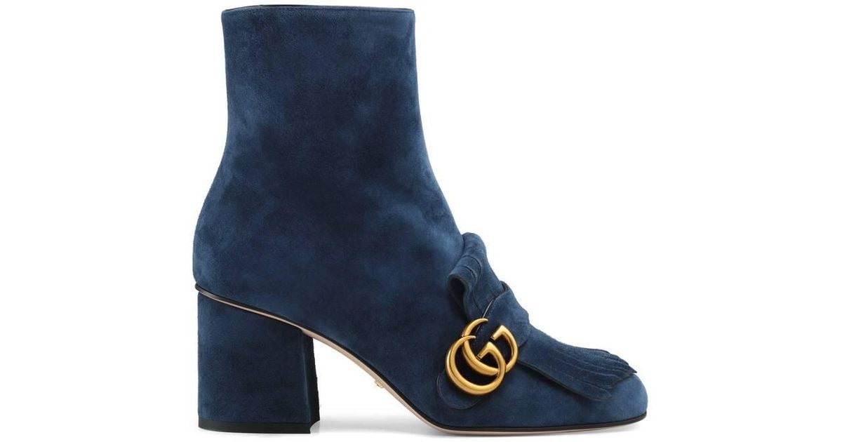 Gucci Marmot Suede Ankle Boots in Blue 
