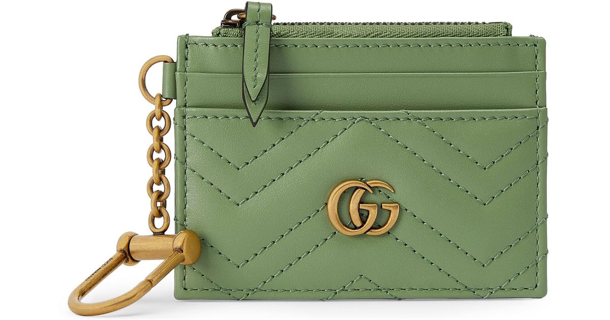 Gucci GG Marmont Matelassé Keychain Wallet in Green | Lyst