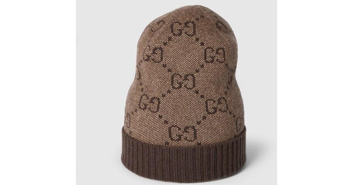 Gucci Gg Cashmere Lamé Hat in Brown | Lyst