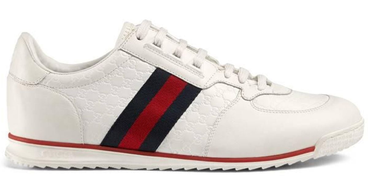 Gucci Leather Sneaker With Web in White 