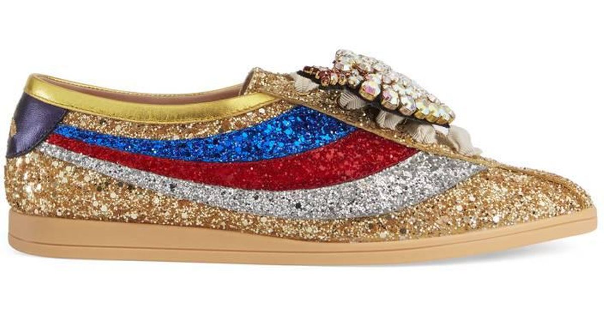Gucci Leather Falacer Glitter Sneaker 