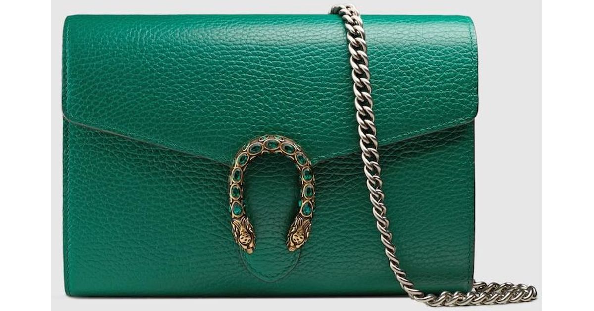 Gucci Dionysus Mini Leather Chain Wallet in Green | Lyst UK