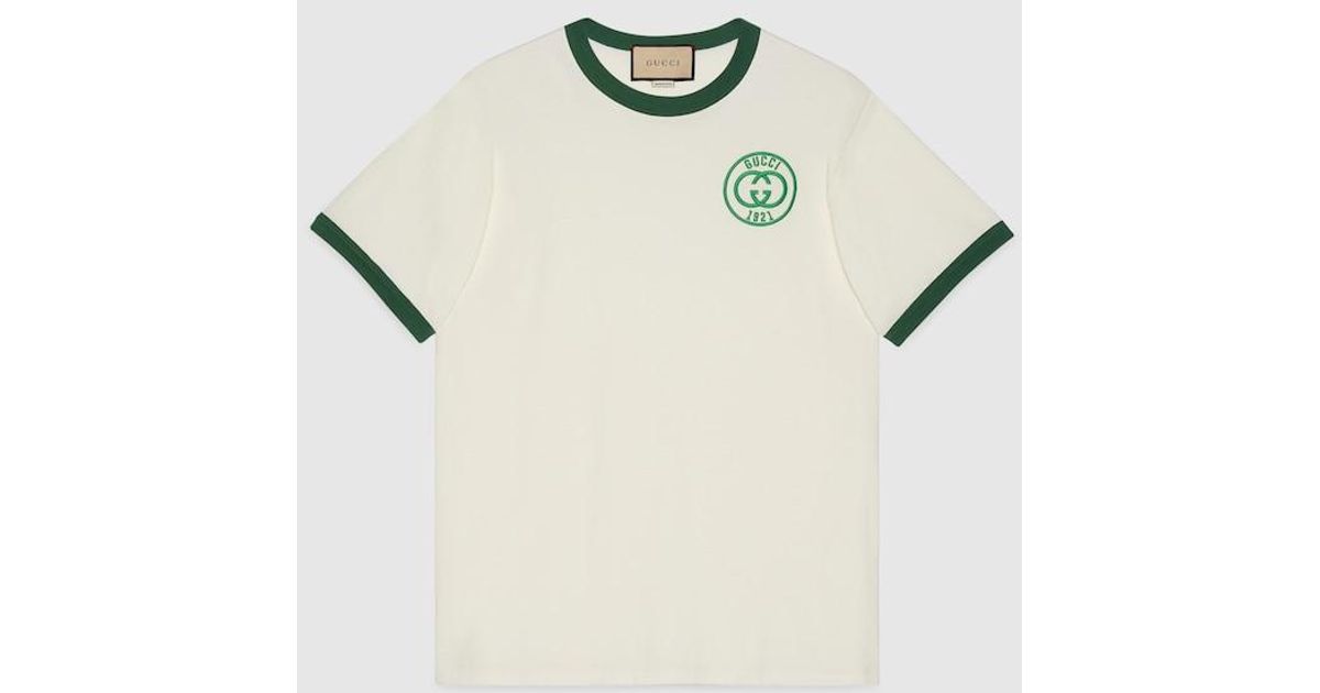 GUCCI ホワイト 半袖Tシャツ ロゴ刺繍 GUCCI 偽物 Tシャツ ホワイト ローズ刺繍 ロゴ コットン 上品