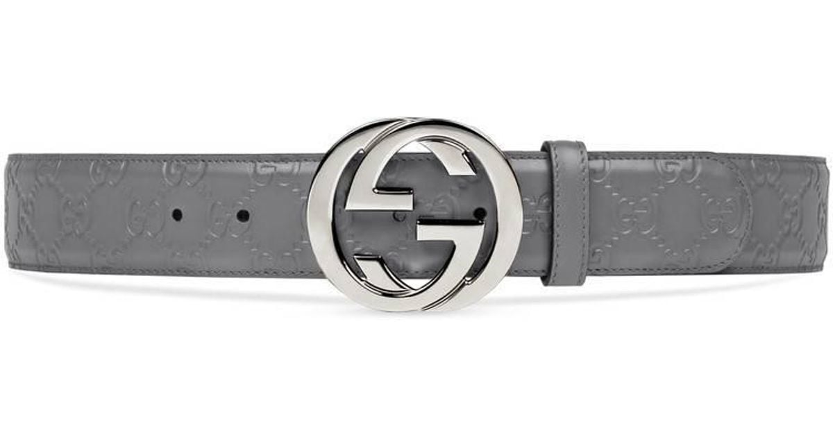 Gucci Signature Belt With G Buckle in Gray for Men | Lyst