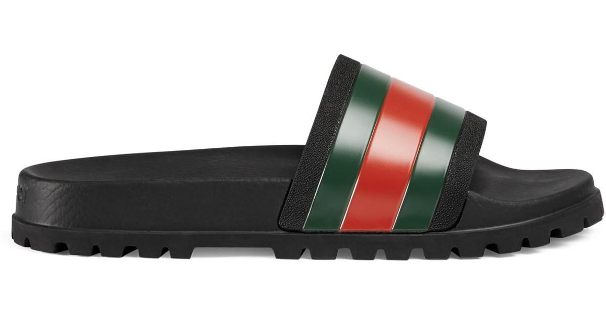 Gucci Rubber Web Slide Sandal in Black 