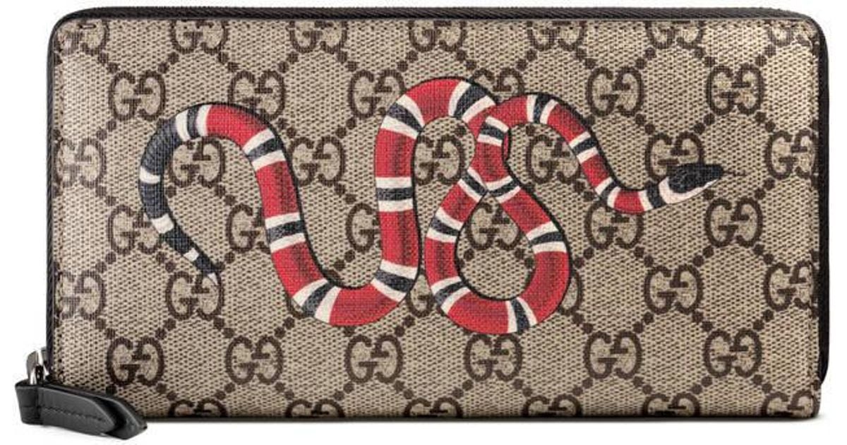 Gucci Snake Print Gg Supreme Zip Around Wallet in Pink for Men | Lyst