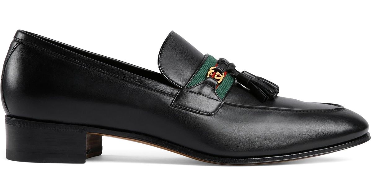 Gucci Leather Loafer With Web And Interlocking G in Black for Men ...
