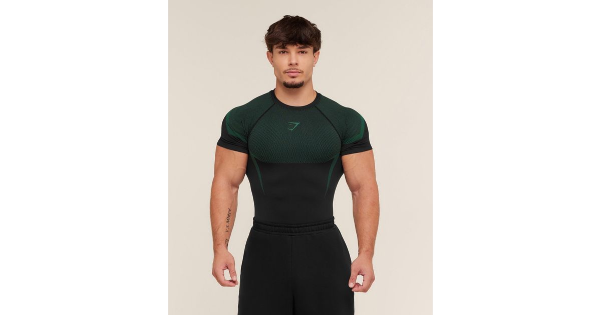 T-shirt Gymshark Onyx 5.0 Senza Cuciture &ndash; Nero/Verde, Taglia Large, Uomo
