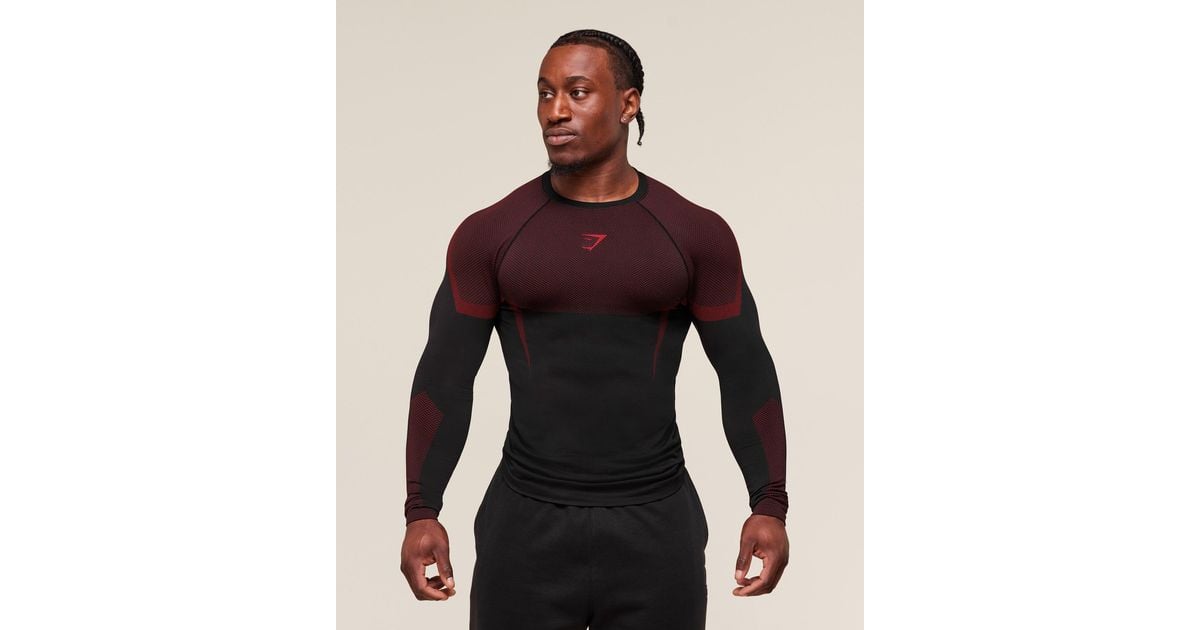 GYMSHARK Onyx 5.0 Seamless Long Sleeve T-Shirt in Red for Men | Lyst