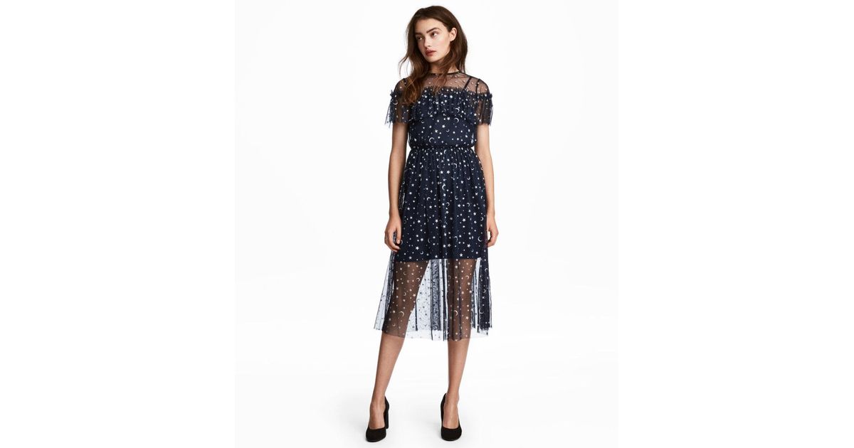 h&m embroidered mesh dress