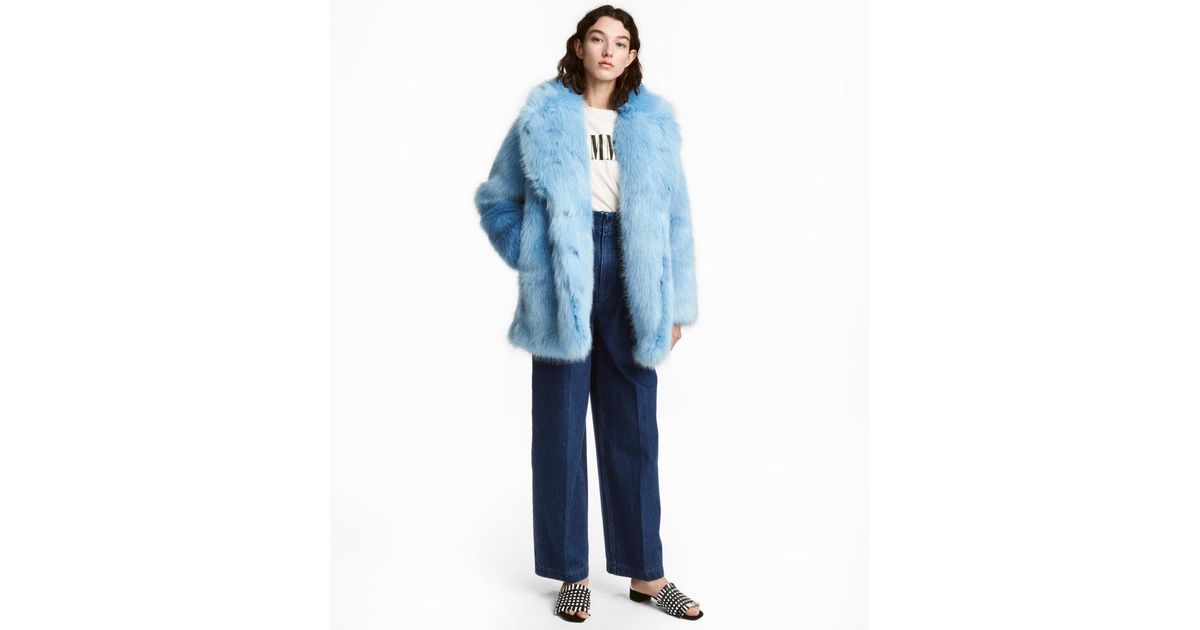 H&M Faux Fur Jacket in Blue | Lyst