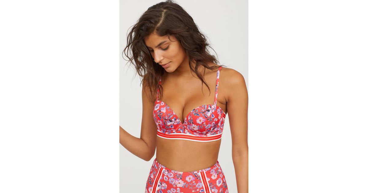 H&M Synthetic Super Push-up Bikini Top in Coral Red/Floral (Red) - Lyst