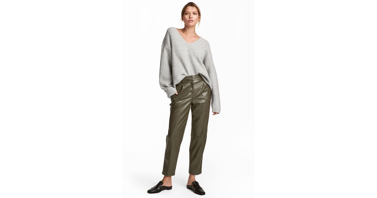 H\u0026M Faux Leather Pants in Khaki Green 