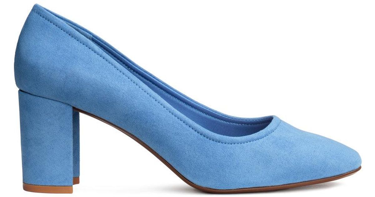 blue court shoes block heel