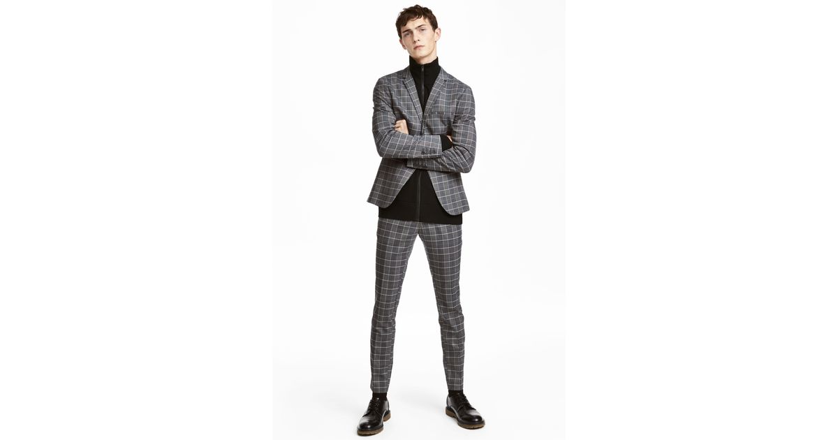 H&M Synthetic Suit Trousers Super Skinny Fit in Dark Grey/Checked (Grey)  for Men - Lyst