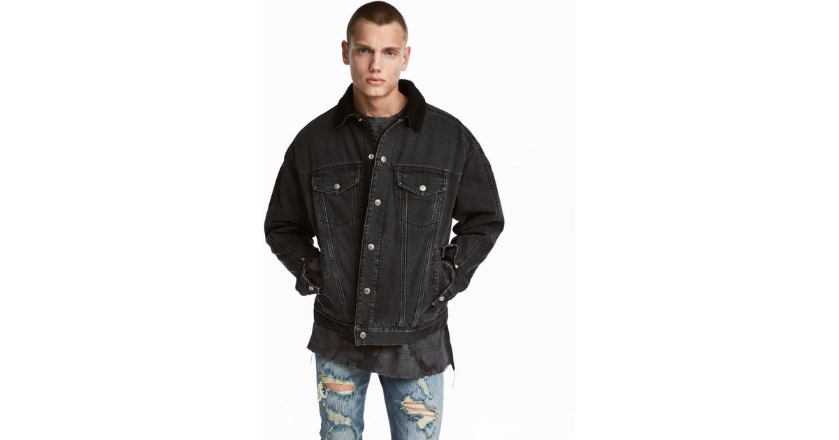 pile lined denim jacket black