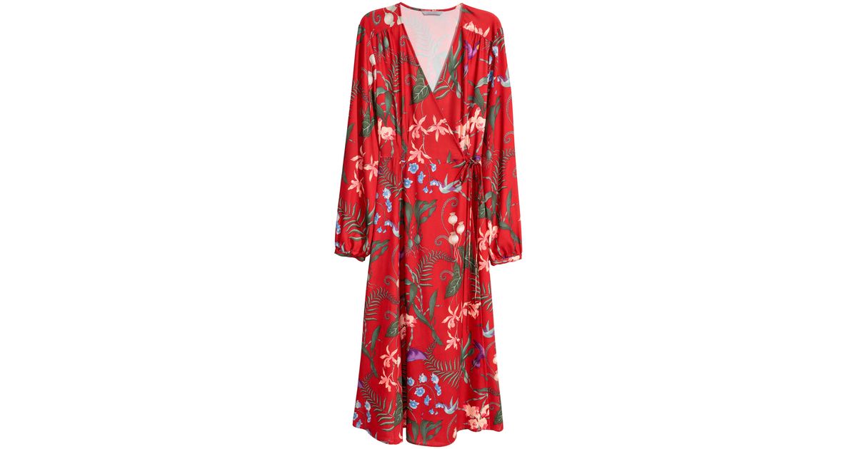 H\u0026M Synthetic Wrap Dress in Red/Floral (Red) | Lyst Canada