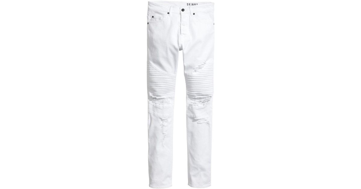 h&m white biker jeans