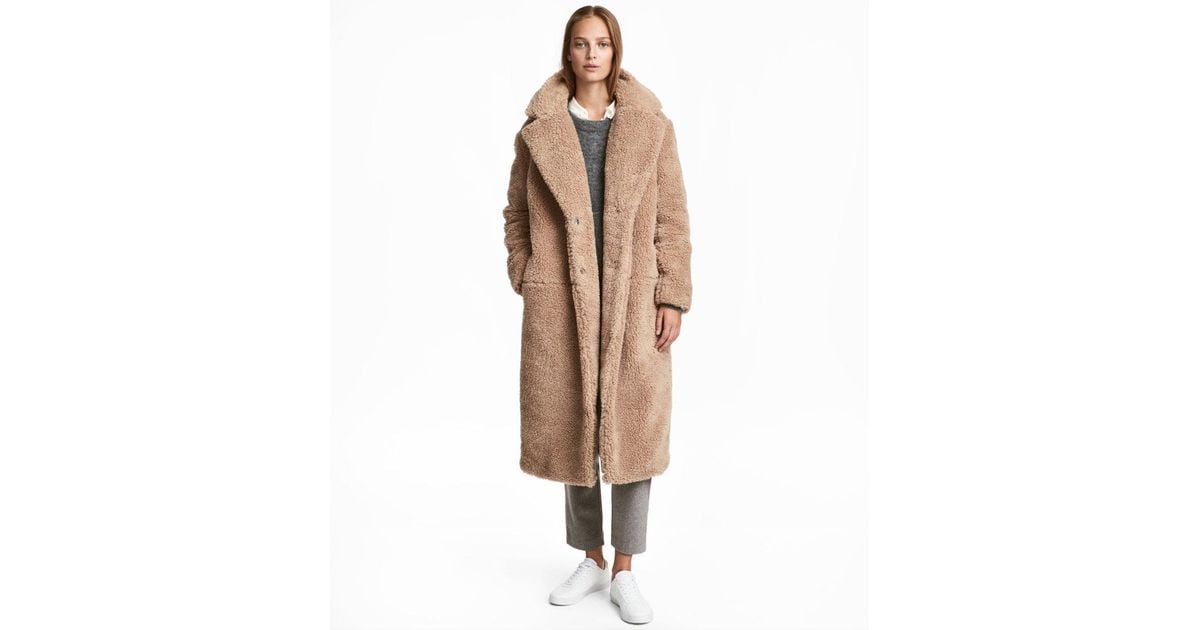 h&m black pile coat