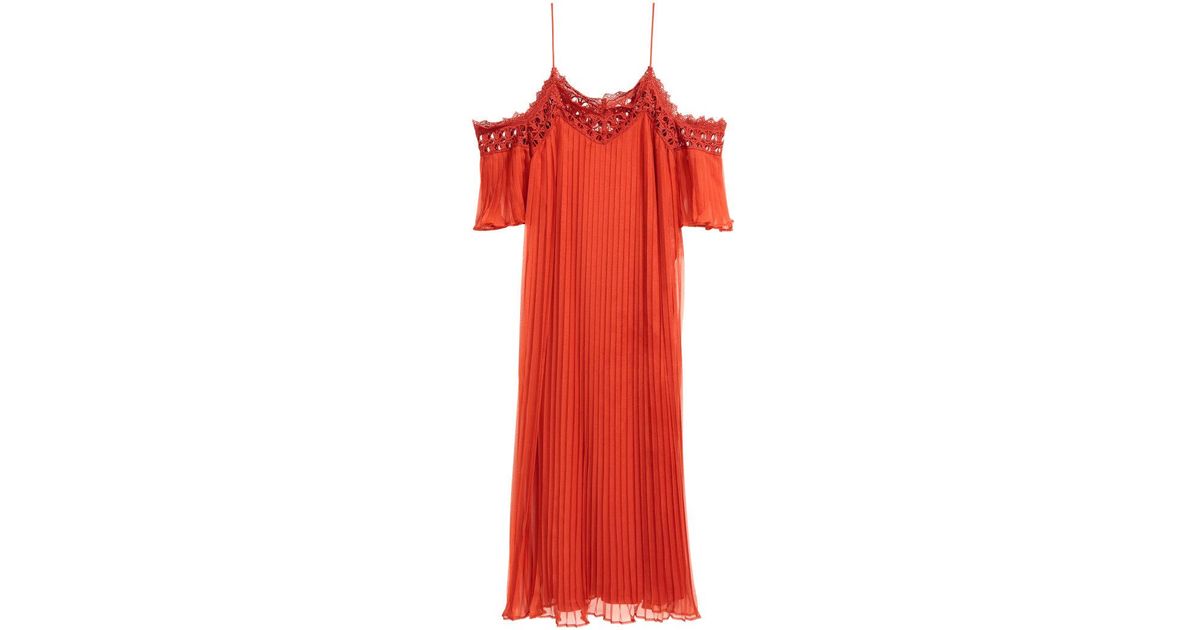 h&m red pleated chiffon dress