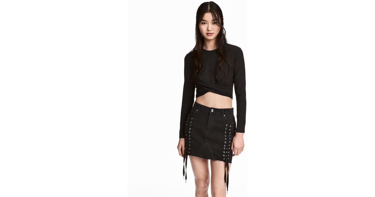 hm black denim skirt