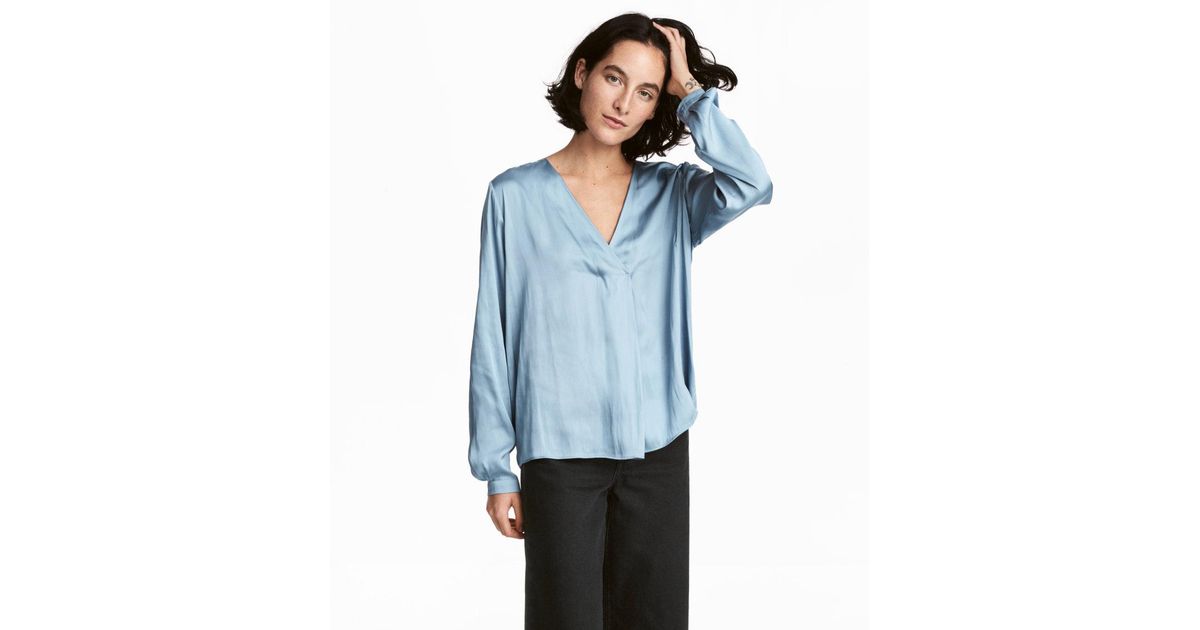 pale blue satin blouse