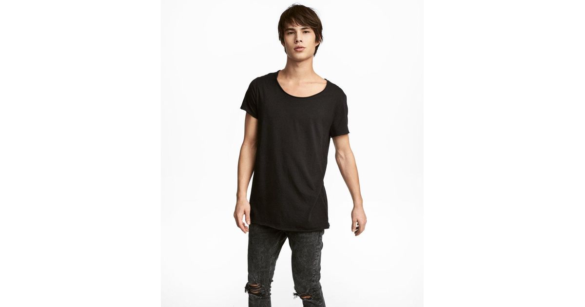 H&M Raw-edge T-shirt in Black for Men | Lyst