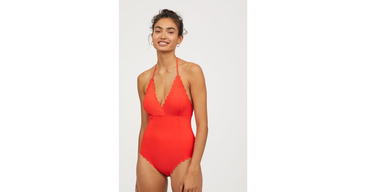 red halterneck swimsuit