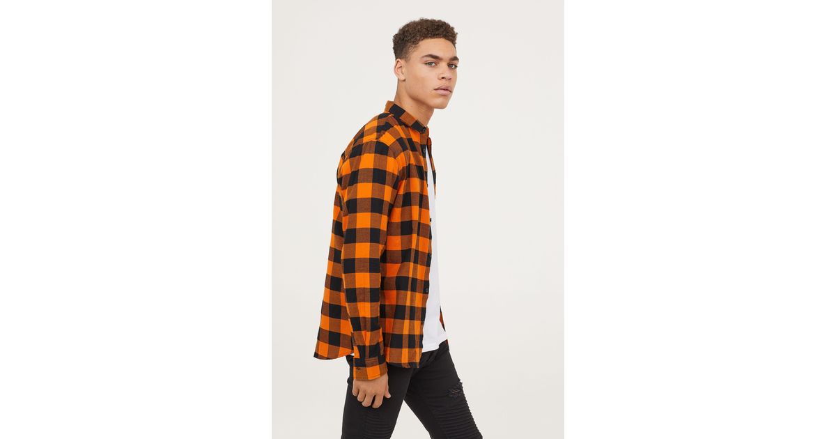 H&M Plaid Flannel Shirt in Orange for Men | Lyst UK
