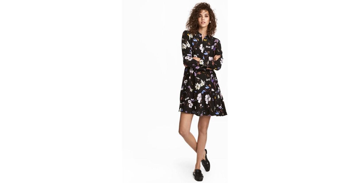 h and m black floral dress