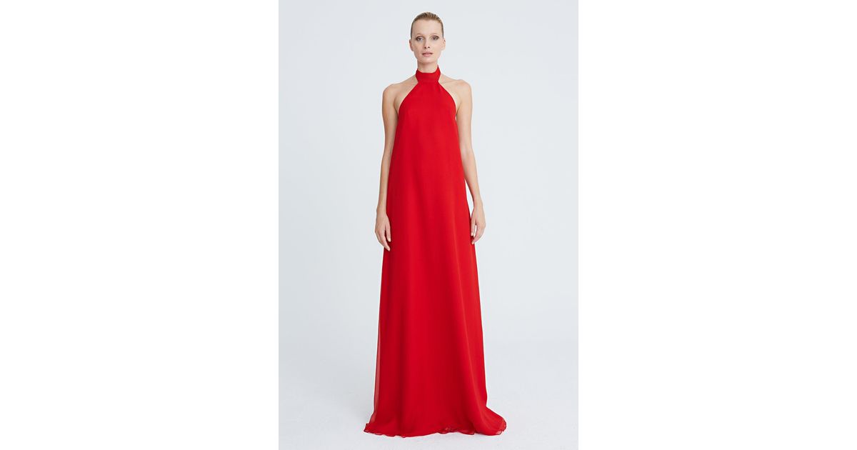 Halston Donna Chiffon Halter Gown in Red Womens Clothing Dresses Formal dresses and evening gowns 