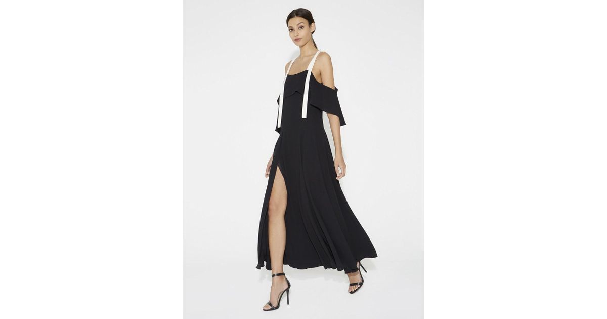halston heritage black flounce gown