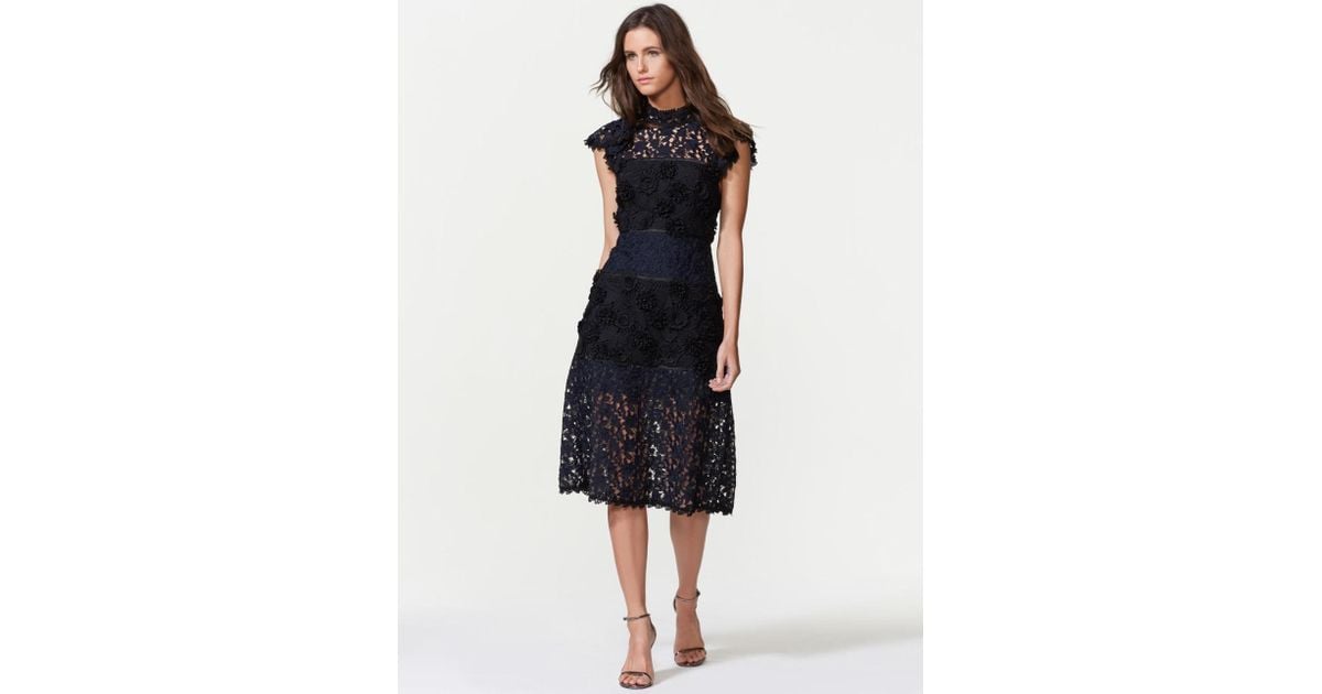 navy and black lace dress