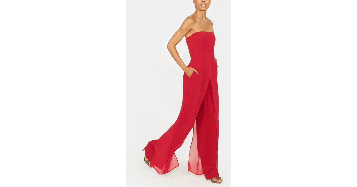 halston heritage chiffon overlay strapless jumpsuit