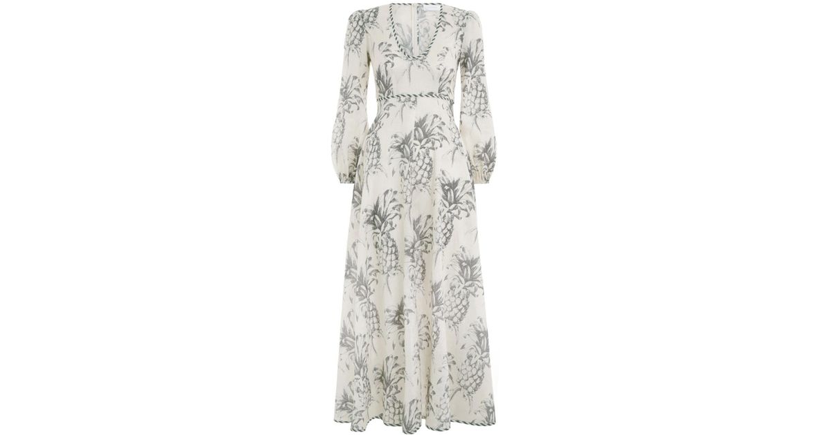 Zimmermann Wayfarer Plunge Neck Dress In Pineapple Print Lyst Australia