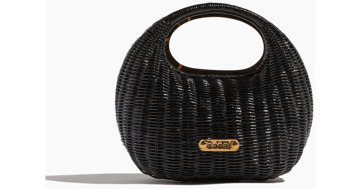 Sacai Rattan Round Bag in Black | Lyst