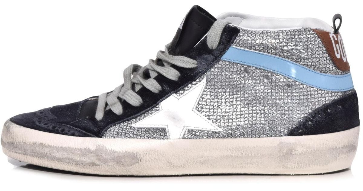 mid star sneakers in smooth leather and suede with glitter star