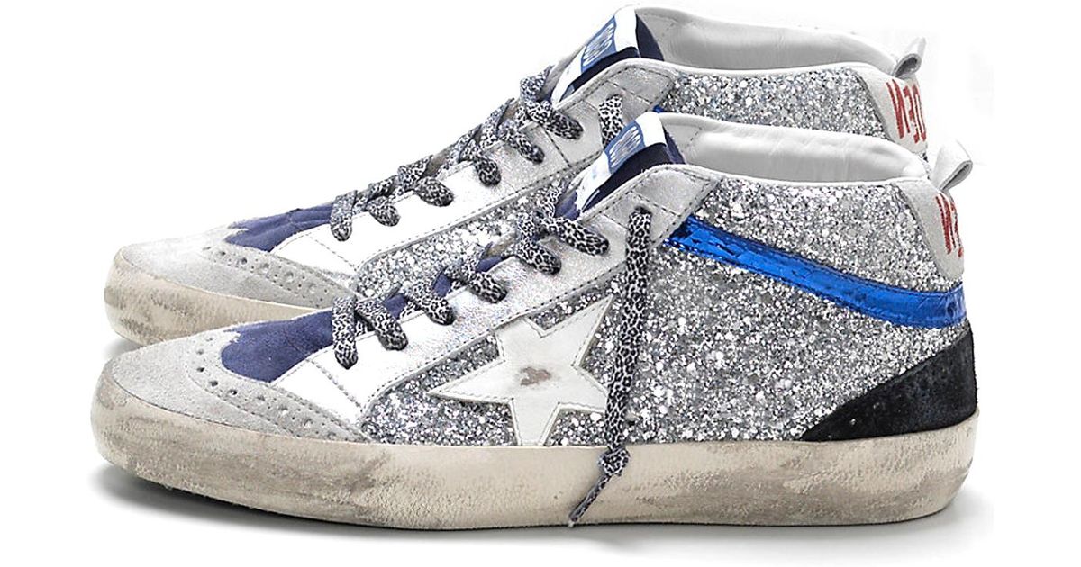 Golden Goose Mid Star Sneakers With Silver Glitter/white Star in ...