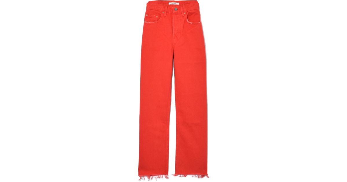 high rise red jeans