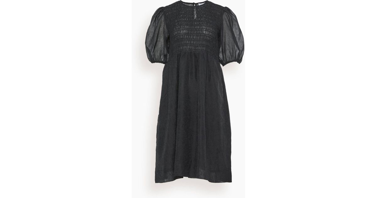 Ganni Synthetic Georgette Smock Midi Dress in Black | Lyst