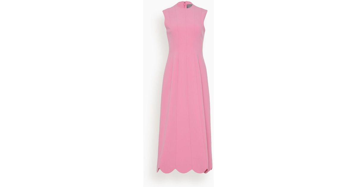 Lela Rose Scallop Hem Midi Dress in Pink | Lyst