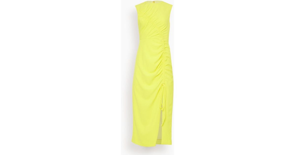 Lela Rose Ruched Seamed Midi Dress in Yellow | Lyst