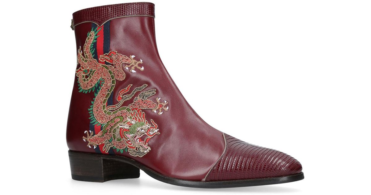 Gucci Leather Boot With Dragon in Red 
