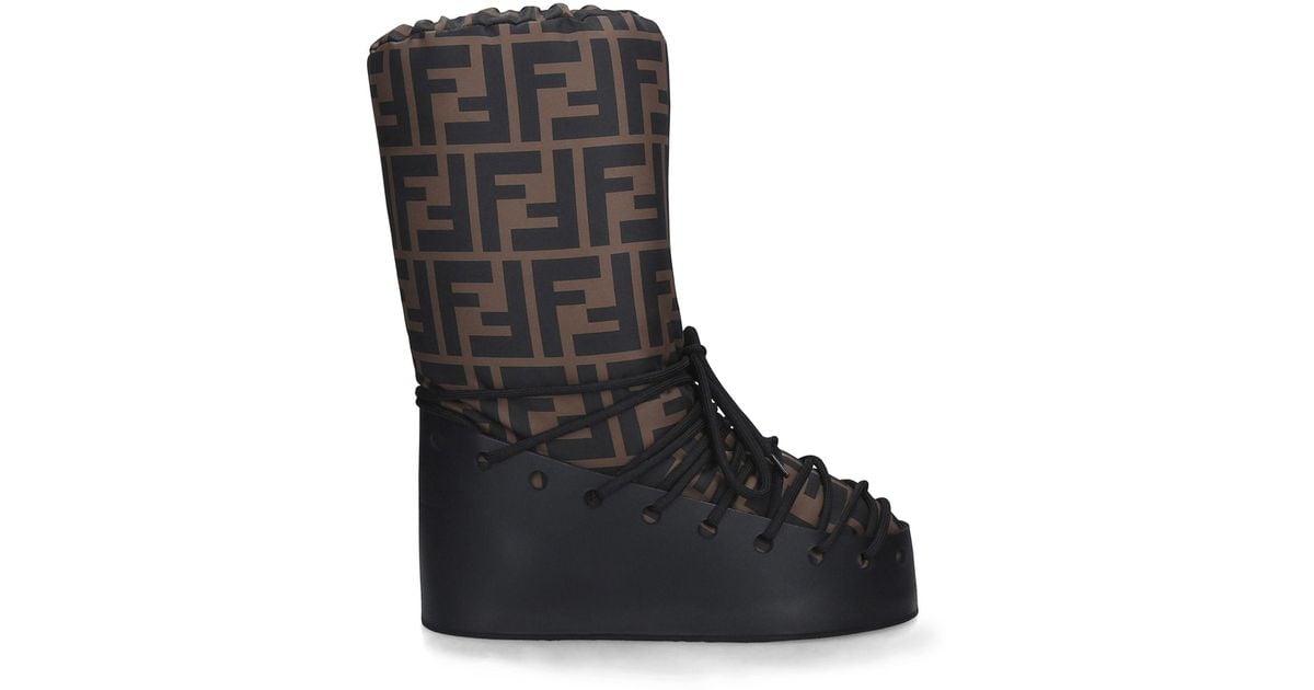 fendi printed shell and leather snow boots