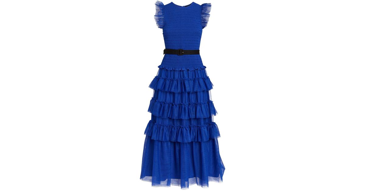 ME+EM Me+em Tulle Smocked Midi Dress in Blue | Lyst