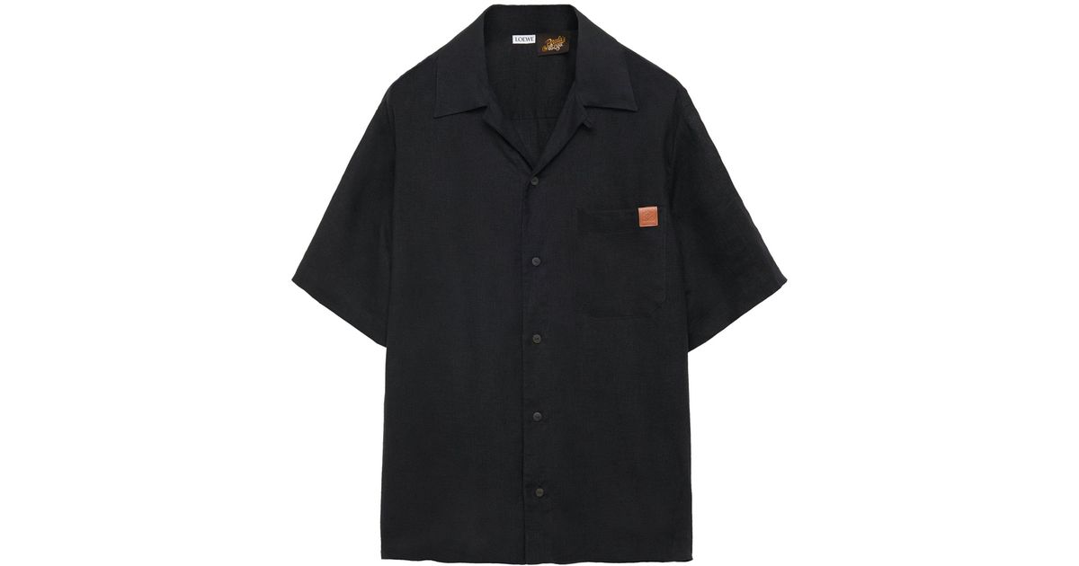 Loewe X Paula's Linen Anagramtab Bowling Shirt in Black for Men