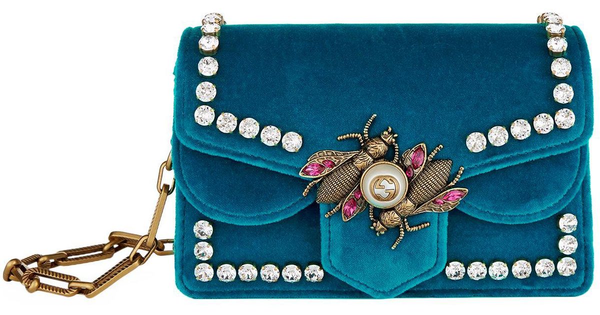 Gucci Embellished Broadway Bee Bag in Blue | Lyst