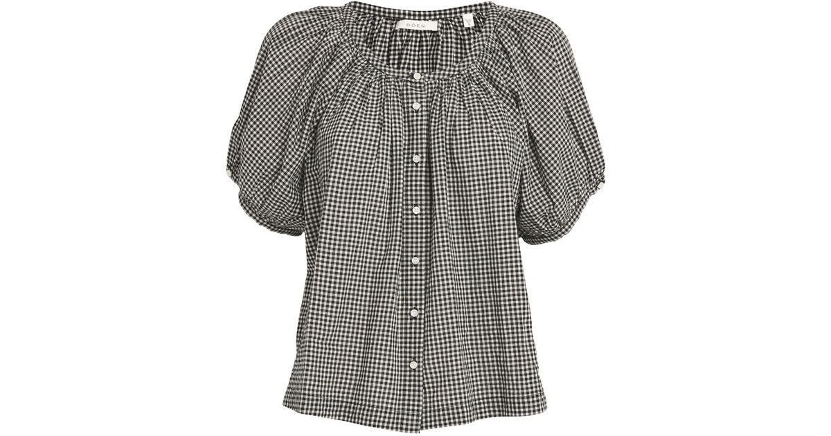 Doen La Maddalena Gingham June Blouse in Gray | Lyst
