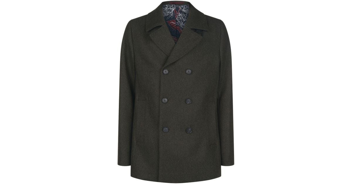 Ted Baker Zachary Wool Pea Coat Green, Ted Baker Mens Zachary Wool Pea Coat Navy
